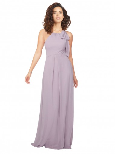 Comprar Resplandor rosa línea A Halter Gasa Largo Vestidos de dama de honor