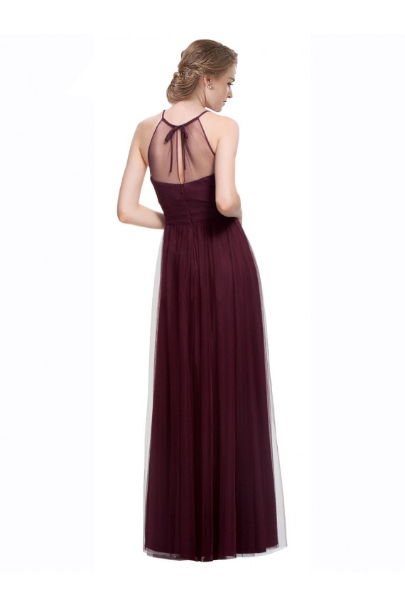 Comprar Rojo 74 línea A Halter Ilusión Tul Largo Vestidos de dama de honor
