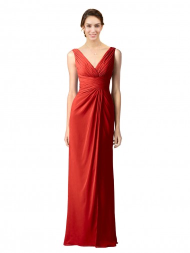 Comprar Rojo Cubierta Cuello en V Gasa Largo Vestidos de dama de honor