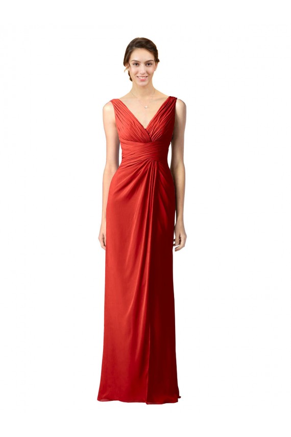 Comprar Rojo Cubierta Cuello en V Gasa Largo Vestidos de dama de honor