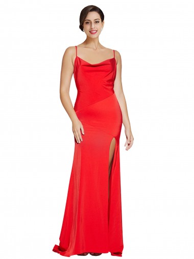 Comprar Rojo Cubierta Sin tirantes Satén elástico Largo Formales Vestidos de dama de honor / Vestidos de fiesta