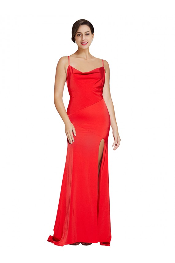 Comprar Rojo Cubierta Sin tirantes Satén elástico Largo Formales Vestidos de dama de honor / Vestidos de fiesta