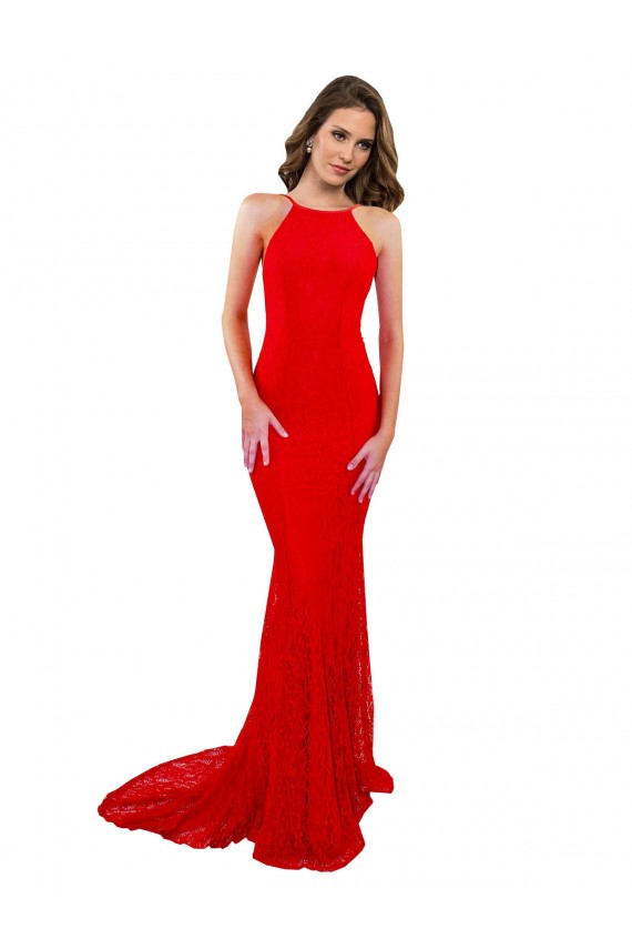 Comprar Rojo Sirena Cuello Alto Encaje Largo Formales Vestidos de dama de honor / Vestidos de fiesta