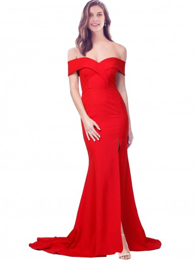 Comprar Rojo Sirena Cuello de Corazón Crepé Elástico Largo Formales Vestidos de dama de honor / Vestidos de fiesta