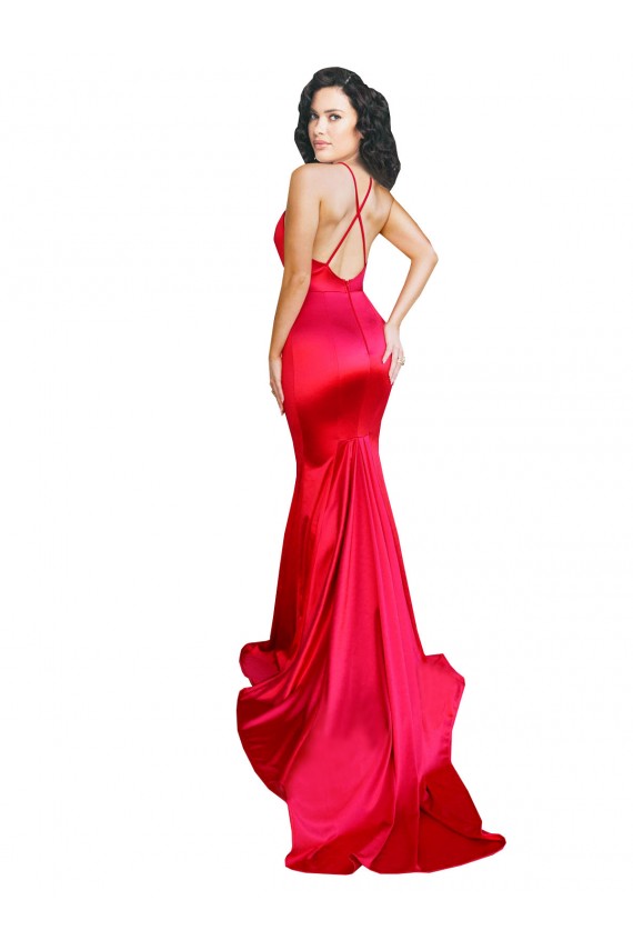Comprar Rojo Sirena Cuello de Corazón Satén elástico Largo Formales Vestidos de dama de honor / Vestidos de fiesta