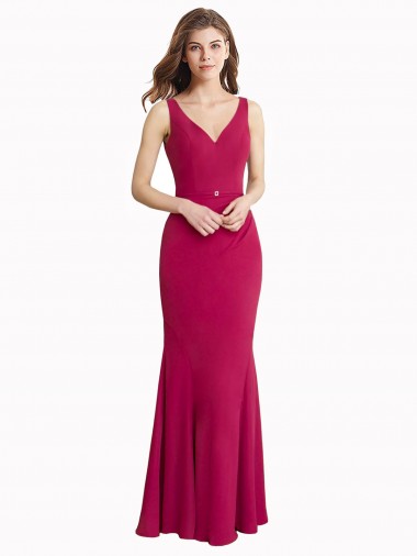 Comprar Rojo Sirena Cuello en V Cuello Alto Gasa Largo Vestidos de dama de honor / Vestidos de fiesta