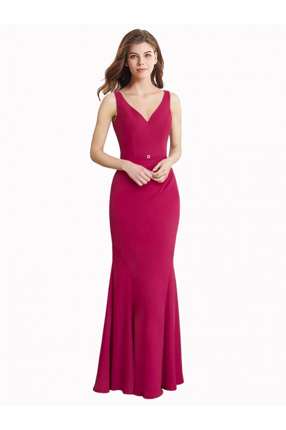 Comprar Rojo Sirena Cuello en V Cuello Alto Gasa Largo Vestidos de dama de honor / Vestidos de fiesta