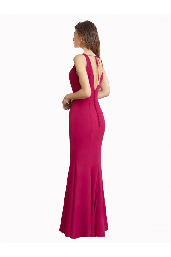 Comprar Rojo Sirena Cuello en V Cuello Alto Gasa Largo Vestidos de dama de honor / Vestidos de fiesta