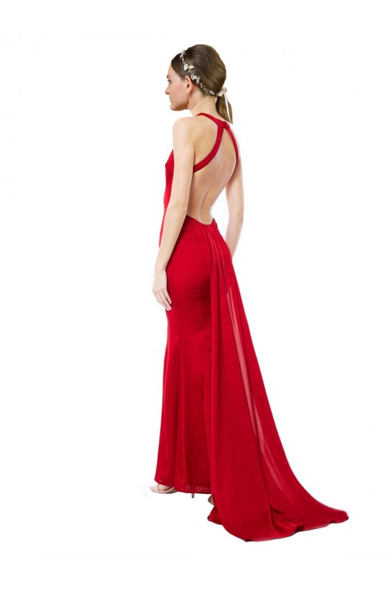 Comprar Rojo Sirena Halter Cuello Alto Crepé Elástico Largo Formales Vestidos de dama de honor / Vestidos de fiesta