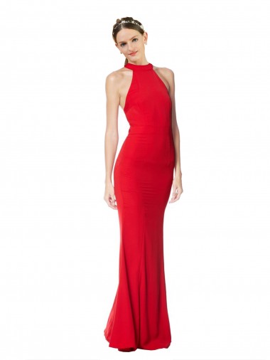 Comprar Rojo Sirena Halter Cuello Alto Crepé Elástico Largo Formales Vestidos de dama de honor / Vestidos de fiesta