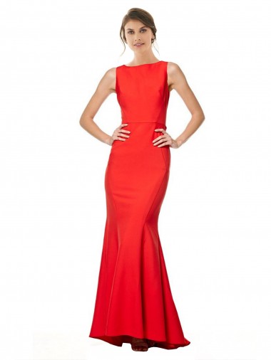 Comprar Rojo Sirena Halter Cuello Alto Crepé Elástico Largo Formales Vestidos de dama de honor / Vestidos de fiesta