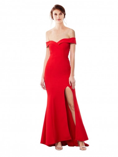 Comprar Rojo Sirena Hombros Descubiertos Crepé Elástico Largo Formales Vestidos de dama de honor / Vestidos de fiesta