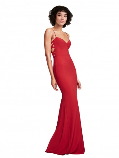 Comprar Rojo Sirena Tirantes espagueti Crepé Elástico Largo Formales Vestidos de dama de honor / Vestidos de fiesta