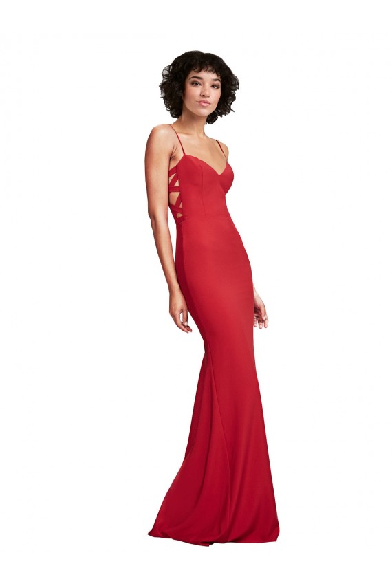 Comprar Rojo Sirena Tirantes espagueti Crepé Elástico Largo Formales Vestidos de dama de honor / Vestidos de fiesta