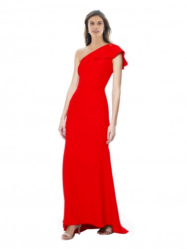 Comprar Rojo Sirena Un Hombre Cuello Alto Crepé Elástico Largo Formales Vestidos de dama de honor / Vestidos de fiesta