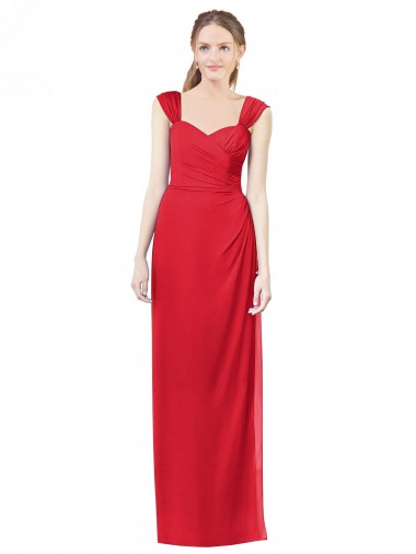 Comprar Rojo línea A Cuello de Corazón Gasa Largo Vestidos de dama de honor