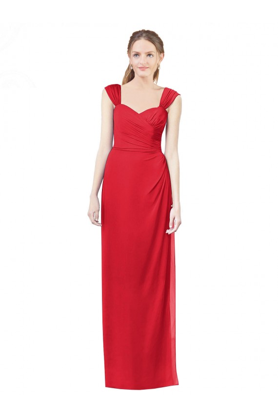 Comprar Rojo línea A Cuello de Corazón Gasa Largo Vestidos de dama de honor