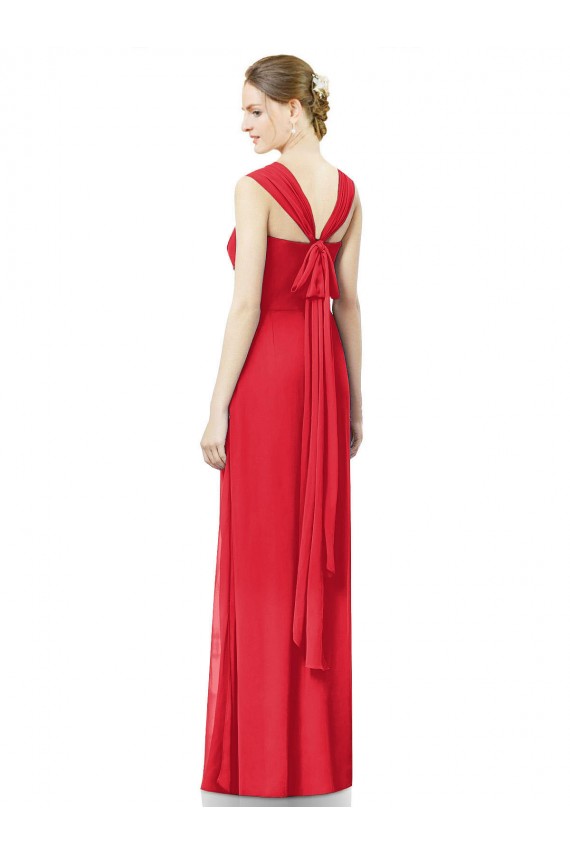 Comprar Rojo línea A Cuello de Corazón Gasa Largo Vestidos de dama de honor