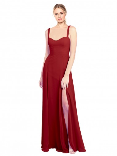 Comprar Rojo línea A Cuello de Corazón Gasa Largo Vestidos de dama de honor