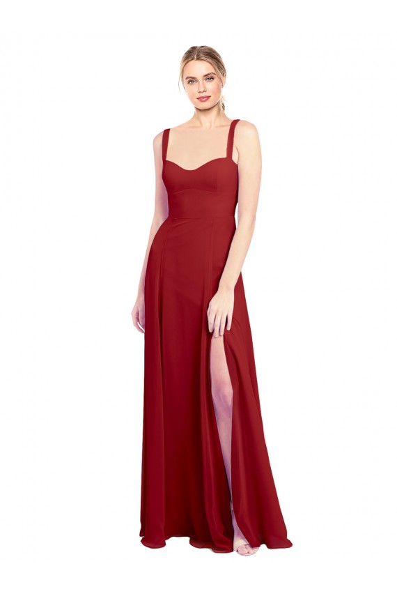Comprar Rojo línea A Cuello de Corazón Gasa Largo Vestidos de dama de honor