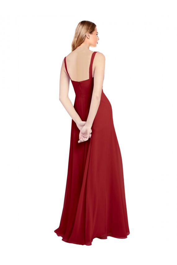Comprar Rojo línea A Cuello de Corazón Gasa Largo Vestidos de dama de honor