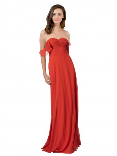 Comprar Rojo línea A Cuello de Corazón Sin tirantes Gasa Largo Vestidos de dama de honor