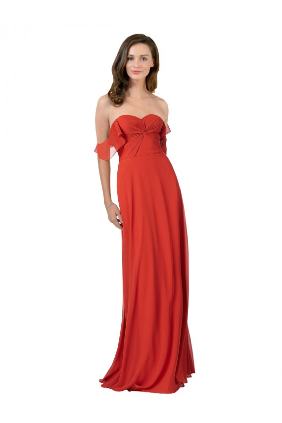 Comprar Rojo línea A Cuello de Corazón Sin tirantes Gasa Largo Vestidos de dama de honor
