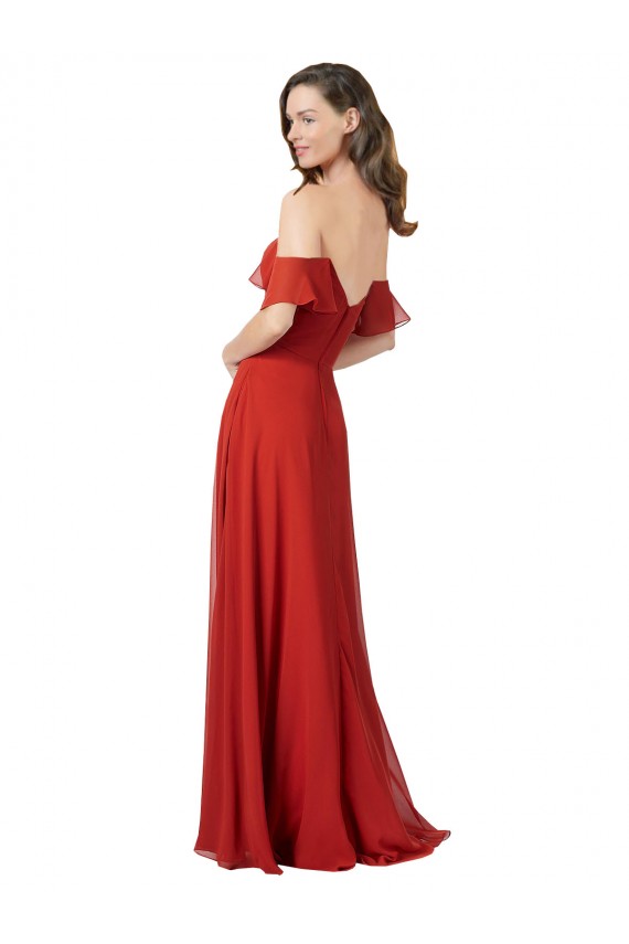 Comprar Rojo línea A Cuello de Corazón Sin tirantes Gasa Largo Vestidos de dama de honor