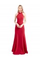 Comprar Rojo línea A Halter Cuello Alto Crepé Elástico Largo Formales Vestidos de dama de honor / Vestidos de fiesta