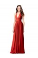 Comprar Rojo línea A Halter Cuello en V Gasa Largo Vestidos de dama de honor