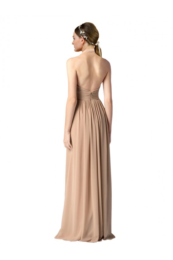 Comprar Rojo línea A Halter Cuello en V Gasa Largo Vestidos de dama de honor
