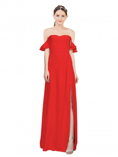 Comprar Rojo línea A Hombros Descubiertos Crepé Elástico Largo Formales Vestidos de dama de honor / Vestidos de fiesta