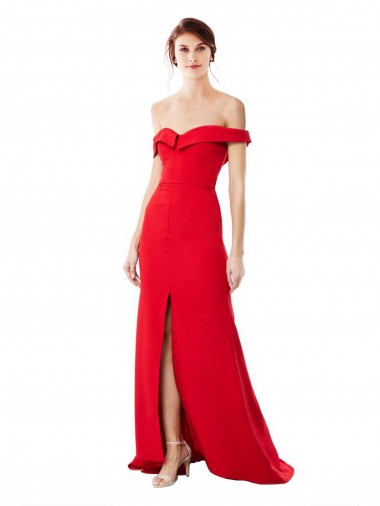 Comprar Rojo línea A Hombros Descubiertos Crepé Elástico Largo Formales Vestidos de dama de honor / Vestidos de fiesta