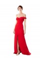 Comprar Rojo línea A Hombros Descubiertos Crepé Elástico Largo Formales Vestidos de dama de honor / Vestidos de fiesta