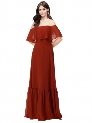 Comprar Rojo línea A Hombros Descubiertos Gasa Largo Vestidos de dama de honor