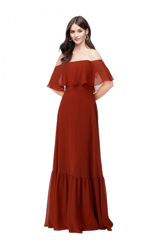 Comprar Rojo línea A Hombros Descubiertos Gasa Largo Vestidos de dama de honor