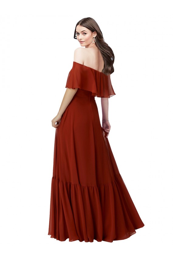 Comprar Rojo línea A Hombros Descubiertos Gasa Largo Vestidos de dama de honor