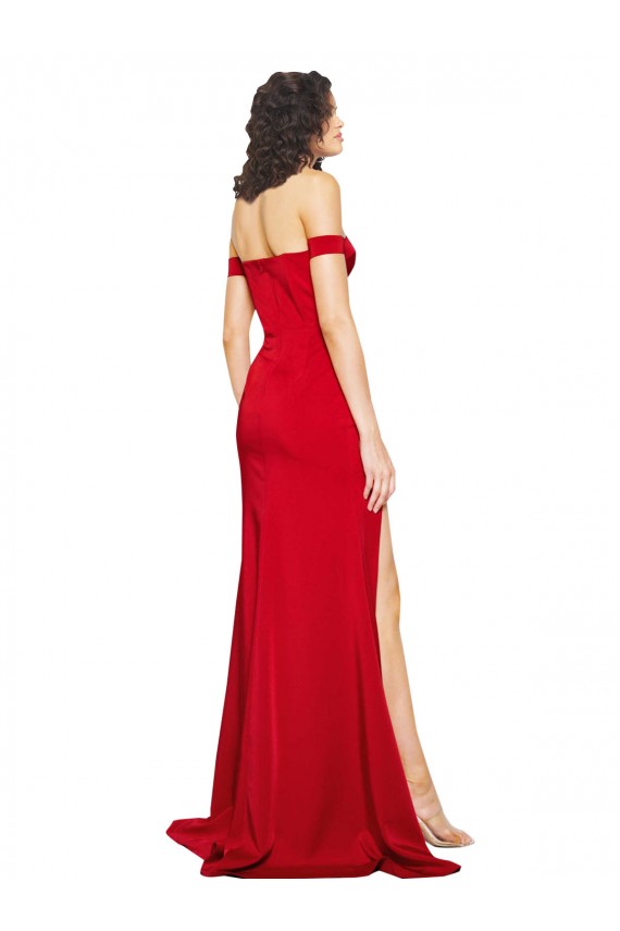 Comprar Rojo línea A Hombros Descubiertos Satén sedoso Largo Formales Vestidos de dama de honor / Vestidos de fiesta
