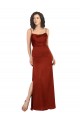 Comprar Rojo línea A Tirantes espagueti Cuadrado Satén sedoso Largo Formales Vestidos de dama de honor / Vestidos de fiesta