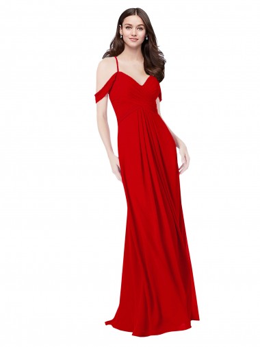 Comprar Rojo oscuro línea A Cuello en V Cuello de Corazón Gasa Largo Vestidos de dama de honor