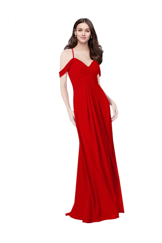 Comprar Rojo oscuro línea A Cuello en V Cuello de Corazón Gasa Largo Vestidos de dama de honor