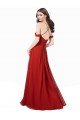 Comprar Rojo oscuro línea A Cuello en V Cuello de Corazón Gasa Largo Vestidos de dama de honor