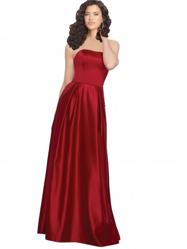 Comprar Rojo oscuro línea A Sin tirantes Satén Largo Vestidos de dama de honor / Vestidos de fiesta