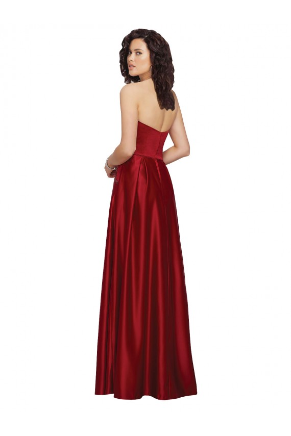 Comprar Rojo oscuro línea A Sin tirantes Satén Largo Vestidos de dama de honor / Vestidos de fiesta