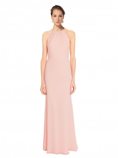 Comprar Rosa 114 línea A Tirantes espagueti Halter Gasa Largo Vestidos de dama de honor