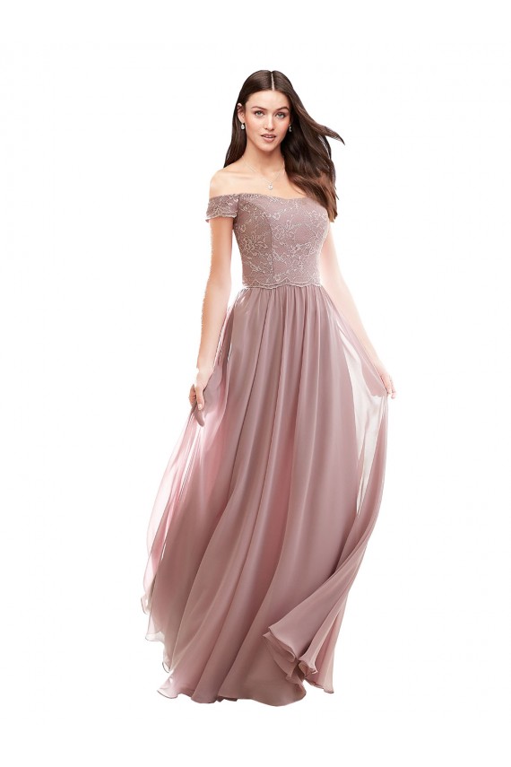 Comprar Rosa 147 línea A Hombros Descubiertos Gasa Encaje Largo Vestidos de dama de honor