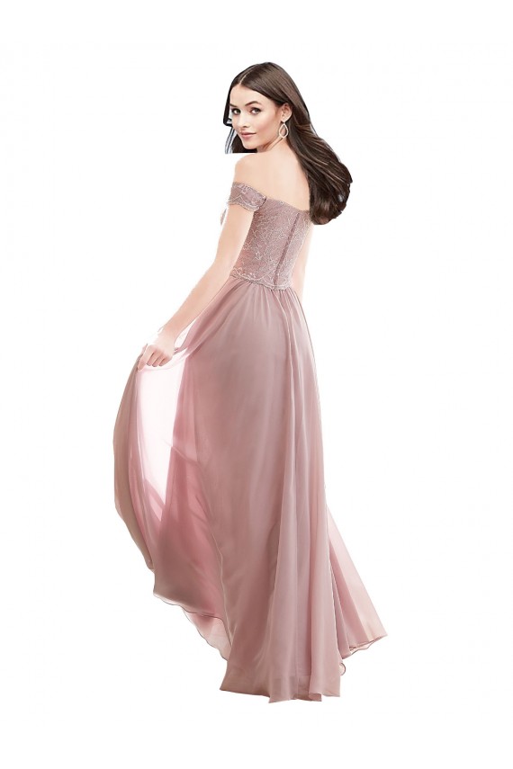 Comprar Rosa 147 línea A Hombros Descubiertos Gasa Encaje Largo Vestidos de dama de honor