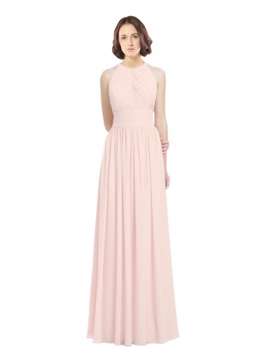 Comprar Rosa 42 línea A Halter Gasa Largo Vestidos de dama de honor