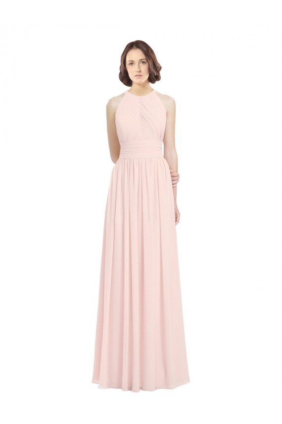Comprar Rosa 42 línea A Halter Gasa Largo Vestidos de dama de honor