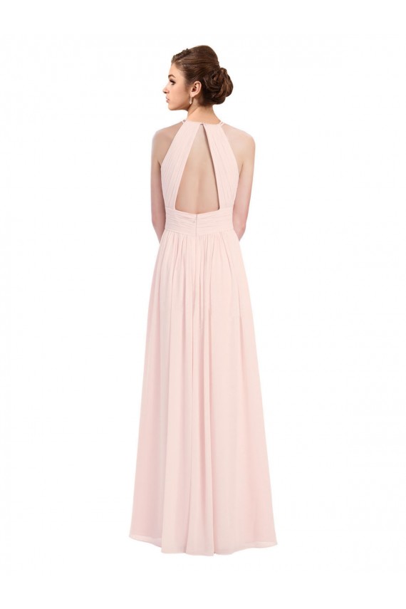 Comprar Rosa 42 línea A Halter Gasa Largo Vestidos de dama de honor